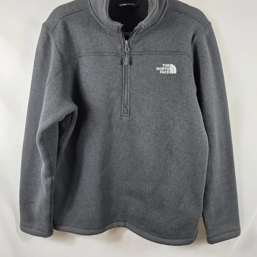 Men's North Face Black Fleece Jacket Size Medium Zip Front White Logo